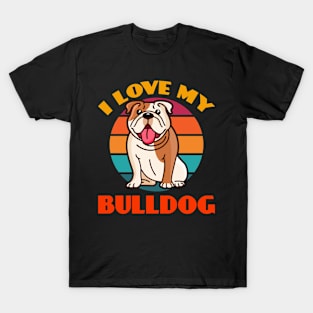 I Love My Bulldog Dog puppy Lover Cute Sunser Retro Funny T-Shirt